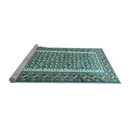 Sideview of Machine Washable Persian Light Blue Traditional Rug, wshtr1590lblu