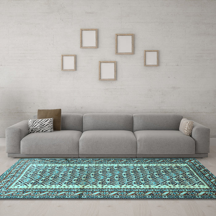Machine Washable Persian Light Blue Traditional Rug in a Living Room, wshtr1590lblu