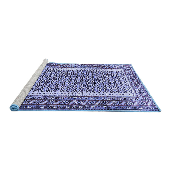 Sideview of Machine Washable Persian Blue Traditional Rug, wshtr1590blu