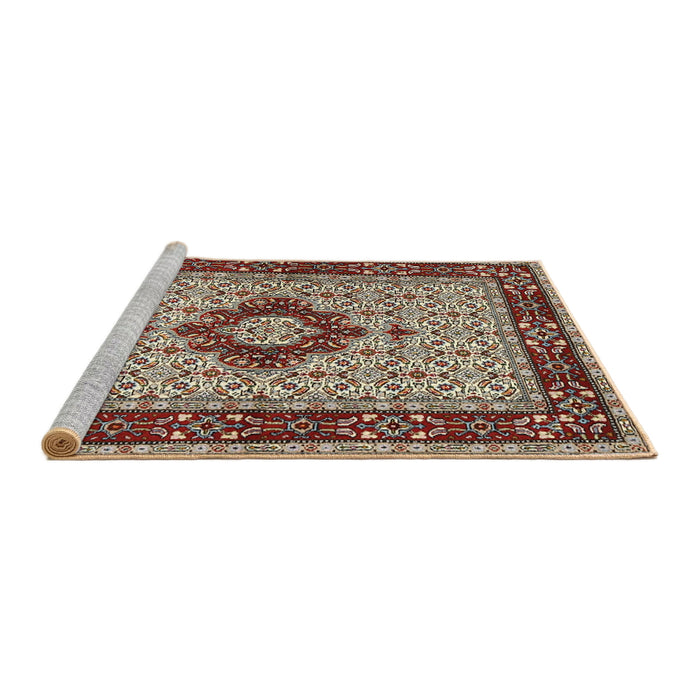 Sideview of Machine Washable Traditional Tan Brown Rug, wshtr1591