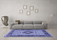 Machine Washable Persian Blue Traditional Rug, wshtr1591blu