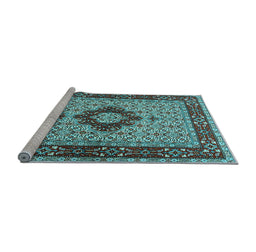 Sideview of Machine Washable Persian Light Blue Traditional Rug, wshtr1591lblu