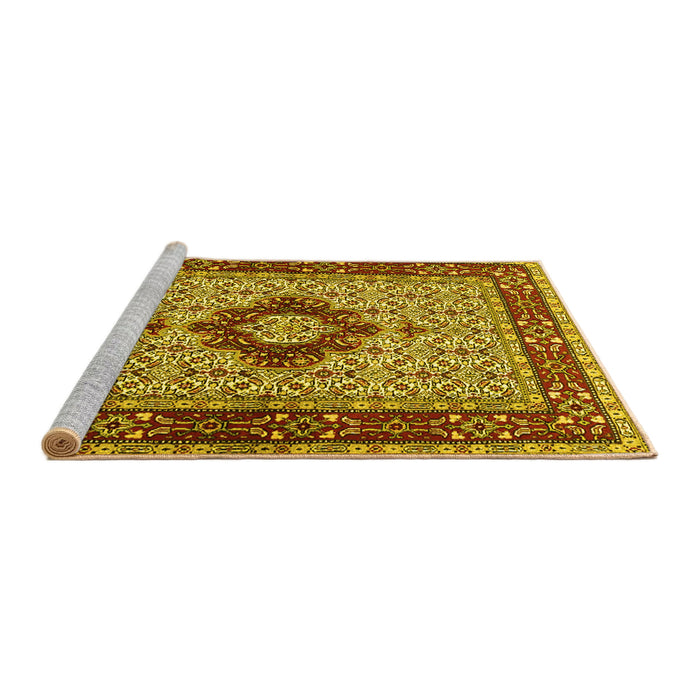 Sideview of Machine Washable Persian Yellow Traditional Rug, wshtr1591yw