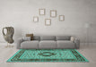 Machine Washable Persian Turquoise Traditional Area Rugs in a Living Room,, wshtr1591turq