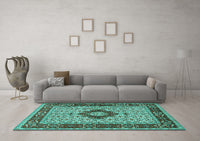 Machine Washable Persian Turquoise Traditional Rug, wshtr1591turq