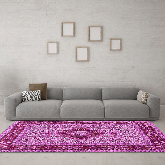 Machine Washable Persian Pink Traditional Rug in a Living Room, wshtr1591pnk