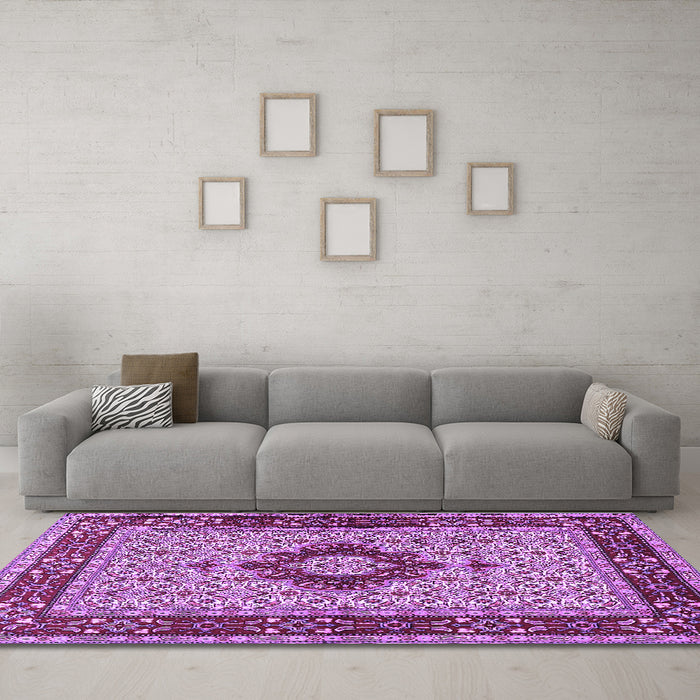 Machine Washable Persian Purple Traditional Area Rugs in a Living Room, wshtr1591pur