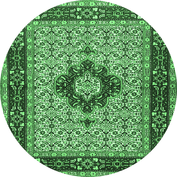 Round Machine Washable Persian Emerald Green Traditional Area Rugs, wshtr1591emgrn
