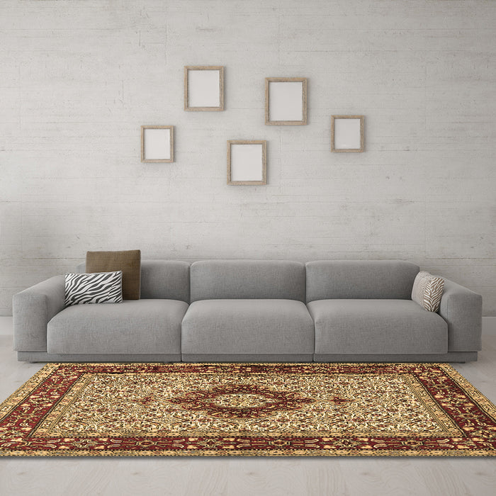 Machine Washable Persian Brown Traditional Rug in a Living Room,, wshtr1591brn