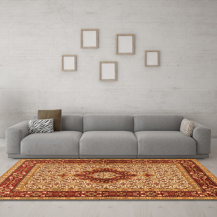 Machine Washable Persian Orange Traditional Area Rugs in a Living Room, wshtr1591org