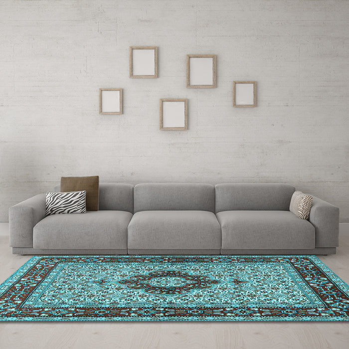 Machine Washable Persian Light Blue Traditional Rug in a Living Room, wshtr1591lblu