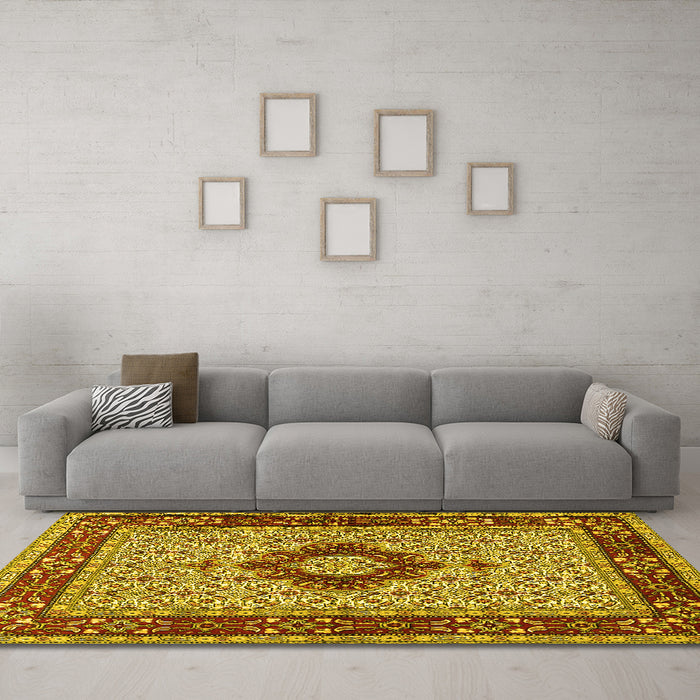 Machine Washable Persian Yellow Traditional Rug in a Living Room, wshtr1591yw