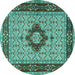 Round Machine Washable Persian Turquoise Traditional Area Rugs, wshtr1591turq