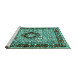 Sideview of Machine Washable Persian Turquoise Traditional Area Rugs, wshtr1591turq