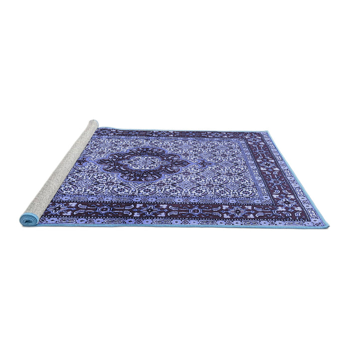Sideview of Machine Washable Persian Blue Traditional Rug, wshtr1591blu
