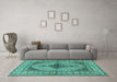 Machine Washable Persian Turquoise Traditional Area Rugs in a Living Room,, wshtr1592turq