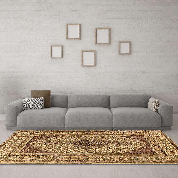 Machine Washable Persian Brown Traditional Rug in a Living Room,, wshtr1592brn