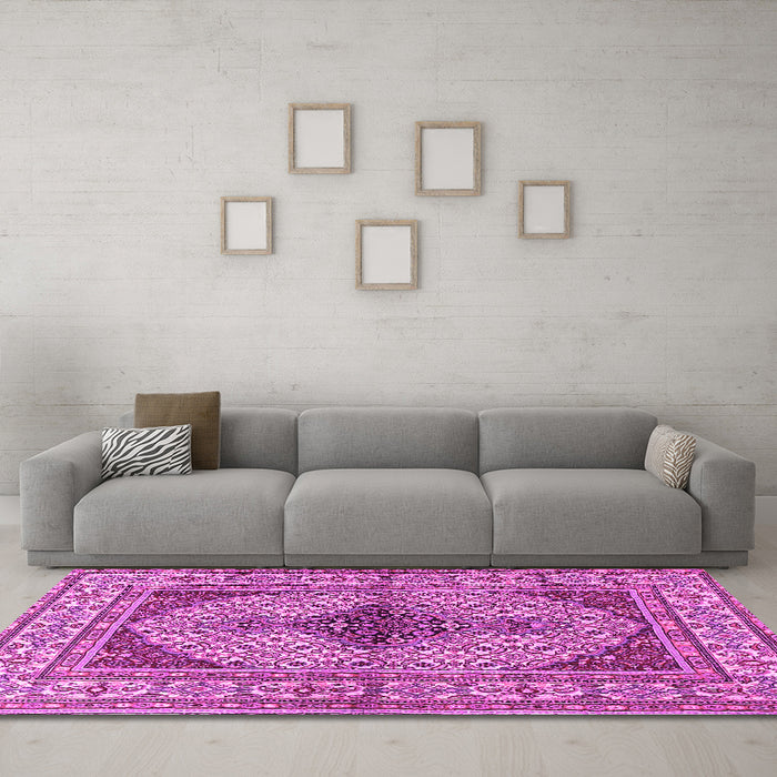 Machine Washable Persian Pink Traditional Rug in a Living Room, wshtr1592pnk