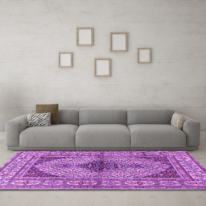 Machine Washable Persian Purple Traditional Area Rugs in a Living Room, wshtr1592pur