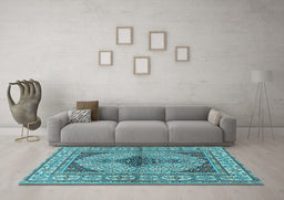 Machine Washable Persian Light Blue Traditional Rug in a Living Room, wshtr1592lblu