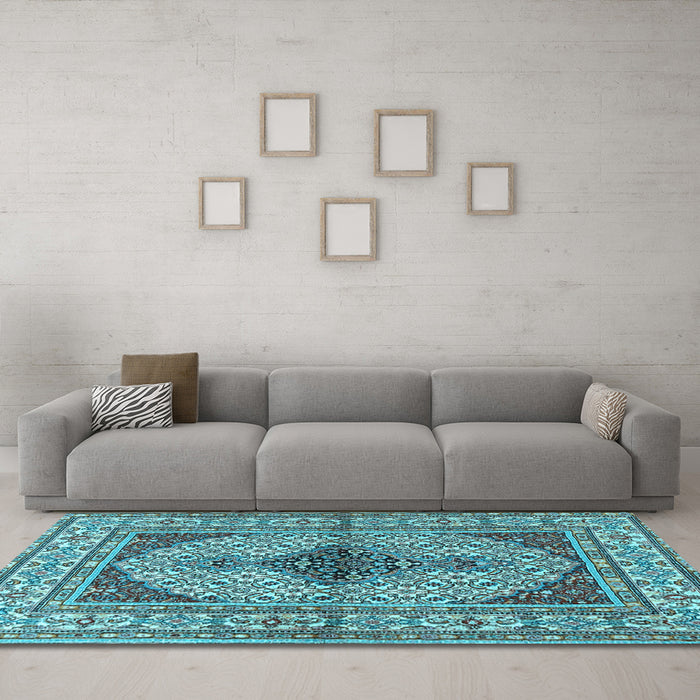 Machine Washable Persian Light Blue Traditional Rug in a Living Room, wshtr1592lblu