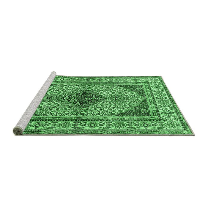 Sideview of Machine Washable Persian Emerald Green Traditional Area Rugs, wshtr1592emgrn