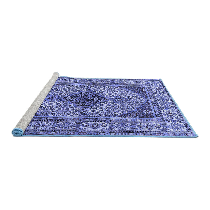 Sideview of Machine Washable Persian Blue Traditional Rug, wshtr1592blu