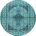 Round Machine Washable Persian Light Blue Traditional Rug, wshtr1592lblu