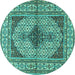 Round Machine Washable Persian Turquoise Traditional Area Rugs, wshtr1592turq