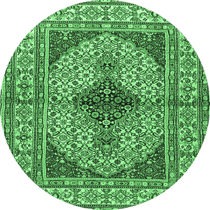 Round Persian Emerald Green Traditional Rug, tr1592emgrn