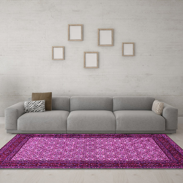 Machine Washable Persian Pink Traditional Rug in a Living Room, wshtr1593pnk