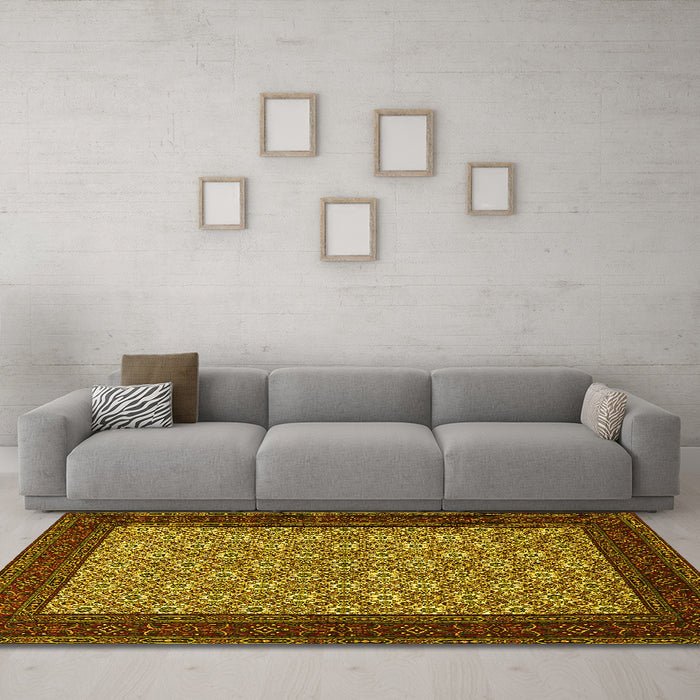 Machine Washable Persian Yellow Traditional Rug in a Living Room, wshtr1593yw
