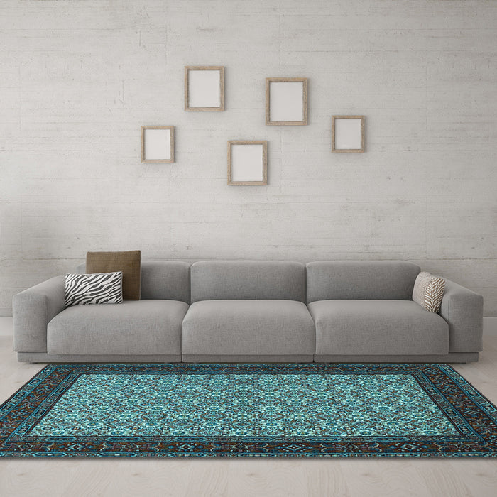 Machine Washable Persian Light Blue Traditional Rug in a Living Room, wshtr1593lblu