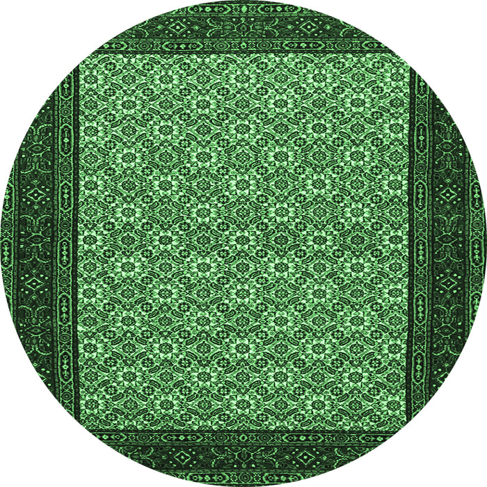 Round Machine Washable Persian Emerald Green Traditional Area Rugs, wshtr1593emgrn
