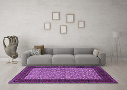 Machine Washable Persian Purple Traditional Area Rugs in a Living Room, wshtr1593pur