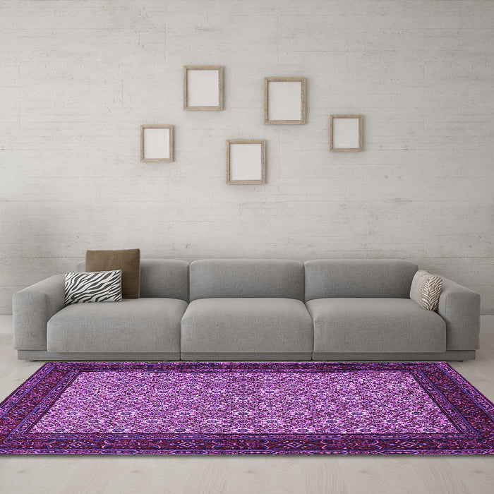Machine Washable Persian Purple Traditional Area Rugs in a Living Room, wshtr1593pur