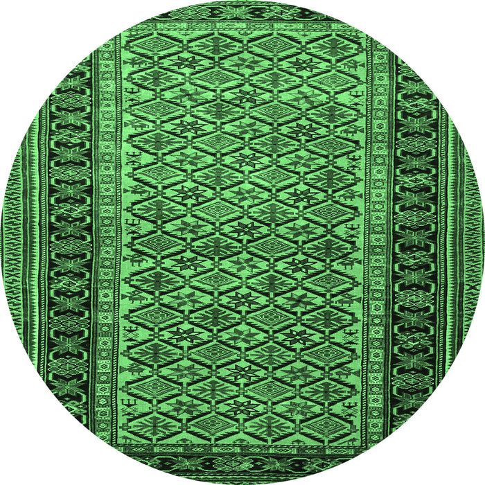 Round Machine Washable Persian Emerald Green Traditional Area Rugs, wshtr1594emgrn
