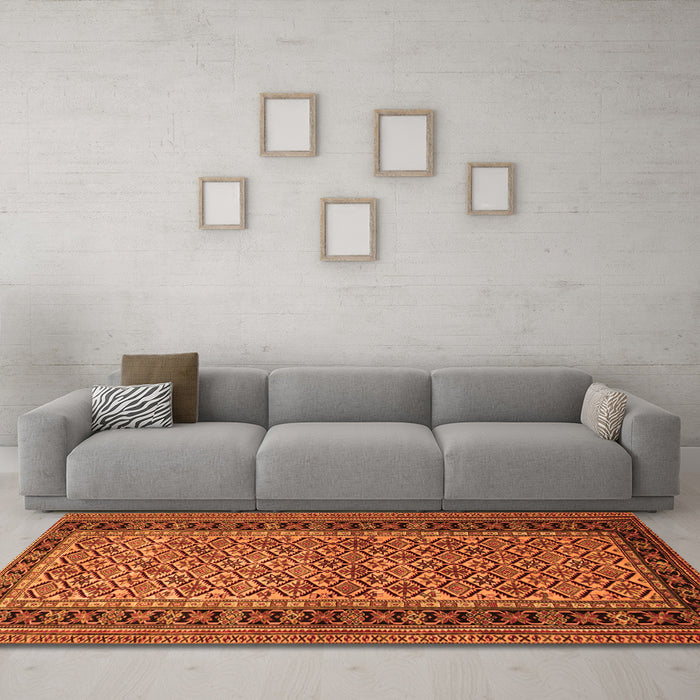Machine Washable Persian Orange Traditional Area Rugs in a Living Room, wshtr1594org