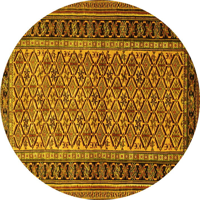 Round Machine Washable Persian Yellow Traditional Rug, wshtr1594yw