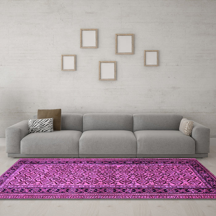 Machine Washable Persian Purple Traditional Area Rugs in a Living Room, wshtr1594pur