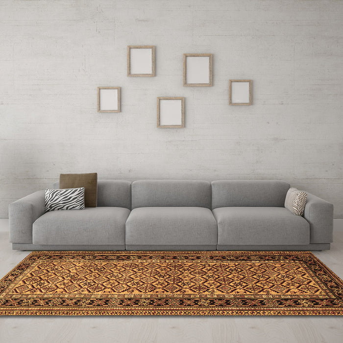 Machine Washable Persian Brown Traditional Rug in a Living Room,, wshtr1594brn