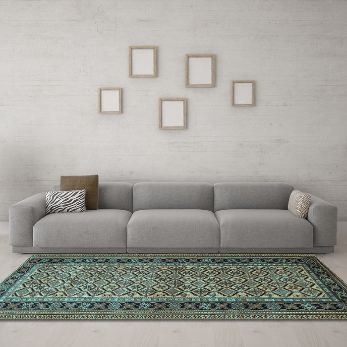 Machine Washable Persian Light Blue Traditional Rug in a Living Room, wshtr1594lblu