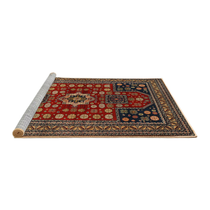 Sideview of Machine Washable Traditional Deep Red Rug, wshtr1595