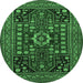 Round Persian Emerald Green Traditional Rug, tr1595emgrn