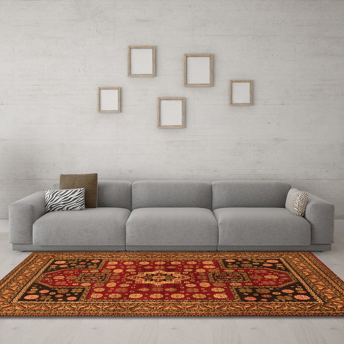 Machine Washable Persian Orange Traditional Area Rugs in a Living Room, wshtr1595org