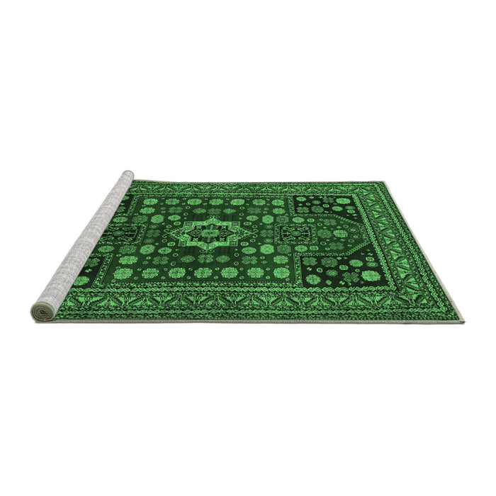 Sideview of Machine Washable Persian Emerald Green Traditional Area Rugs, wshtr1595emgrn