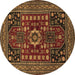 Round Machine Washable Persian Brown Traditional Rug, wshtr1595brn