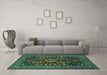 Machine Washable Persian Turquoise Traditional Area Rugs in a Living Room,, wshtr1595turq