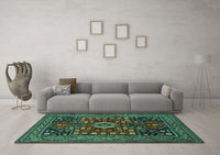 Machine Washable Persian Turquoise Traditional Rug, wshtr1595turq