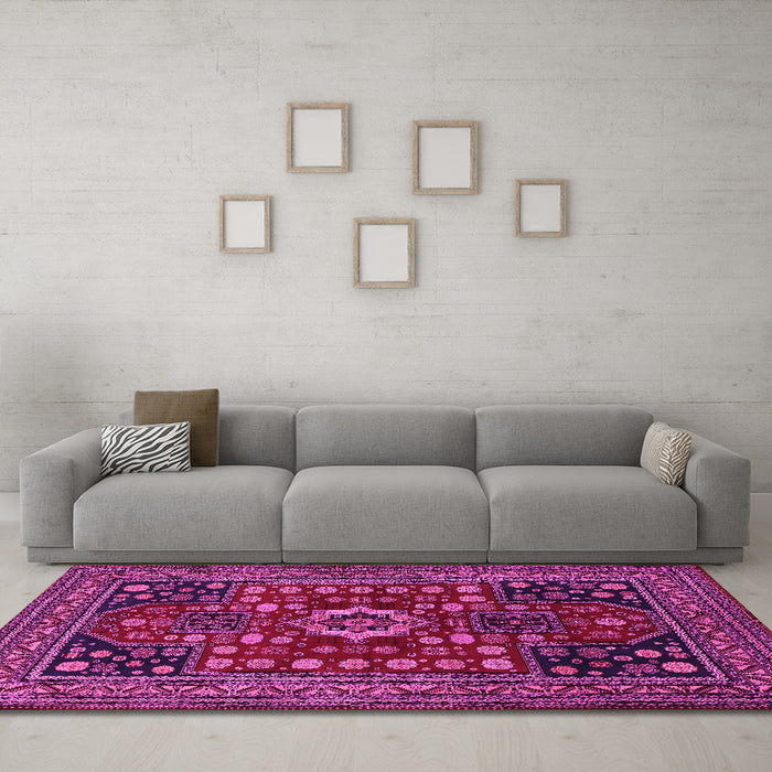Machine Washable Persian Pink Traditional Rug in a Living Room, wshtr1595pnk